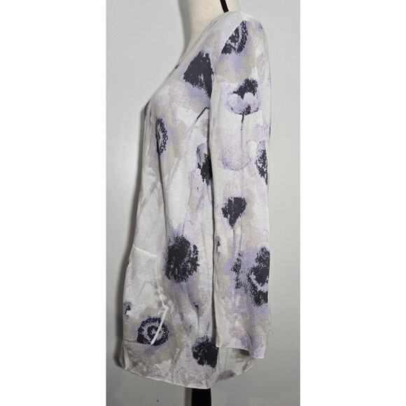 Women's J. Jill Long Zip Front Floral Sweater Jacket Cotton Pockets Sz Large - Picture 3 of 8